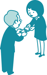 名刺交換をするスーツを着た男女のイラスト
