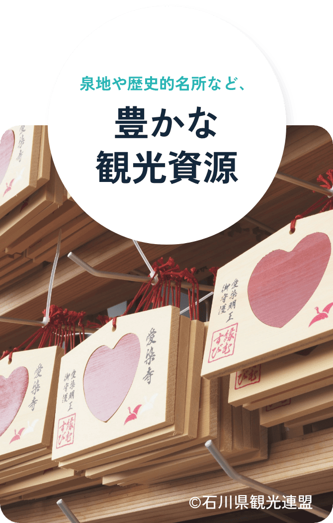 泉地や歴史的名所など、豊かな観光資源